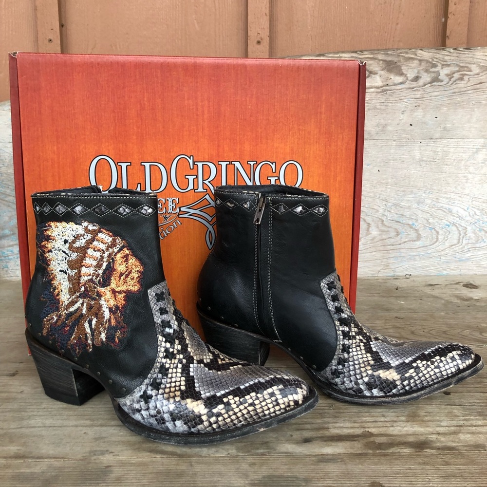 Old Gringo Mabell Black Snakeskin print Chief Ankle Boots Size 10 NEW